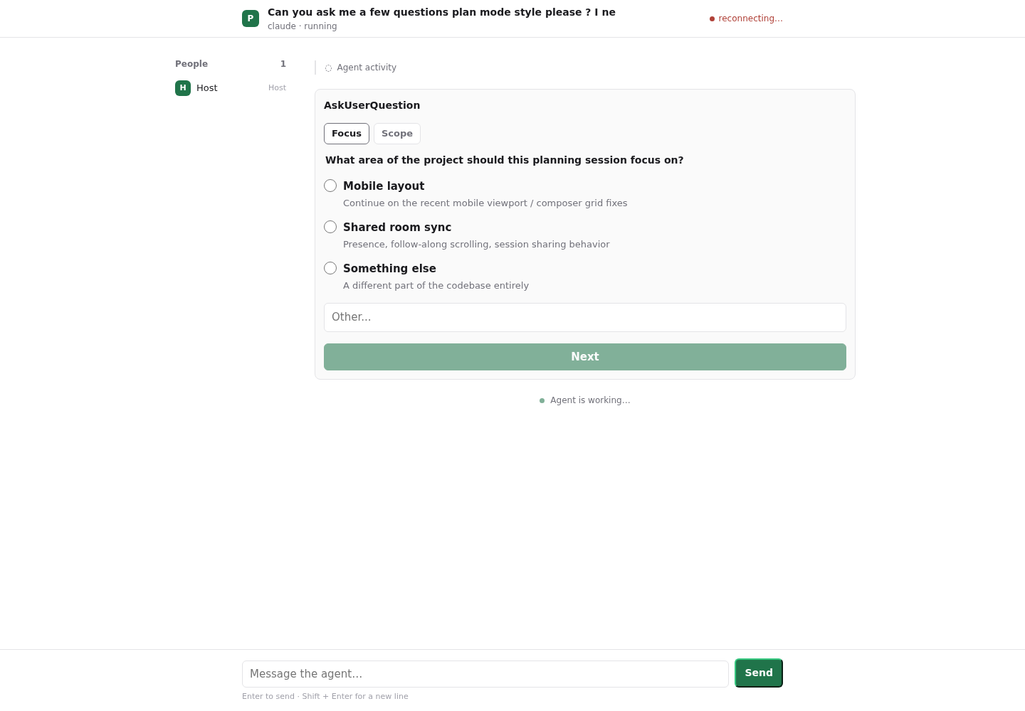 A structured question in a live Paseo Rooms conversation